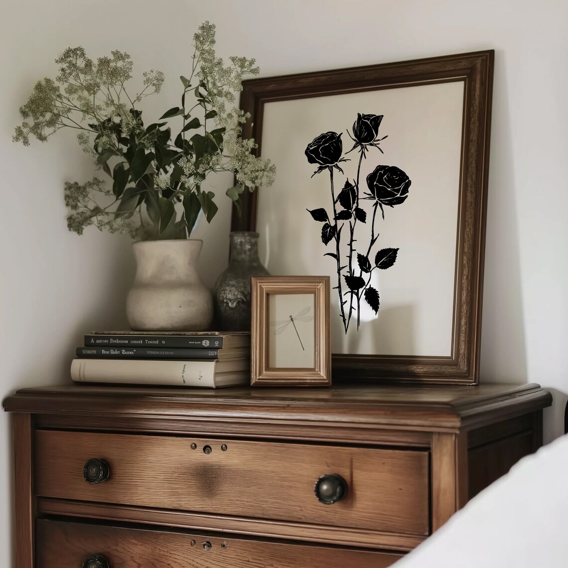 Minimalist Black Rose Line Art Art Print - Image 3