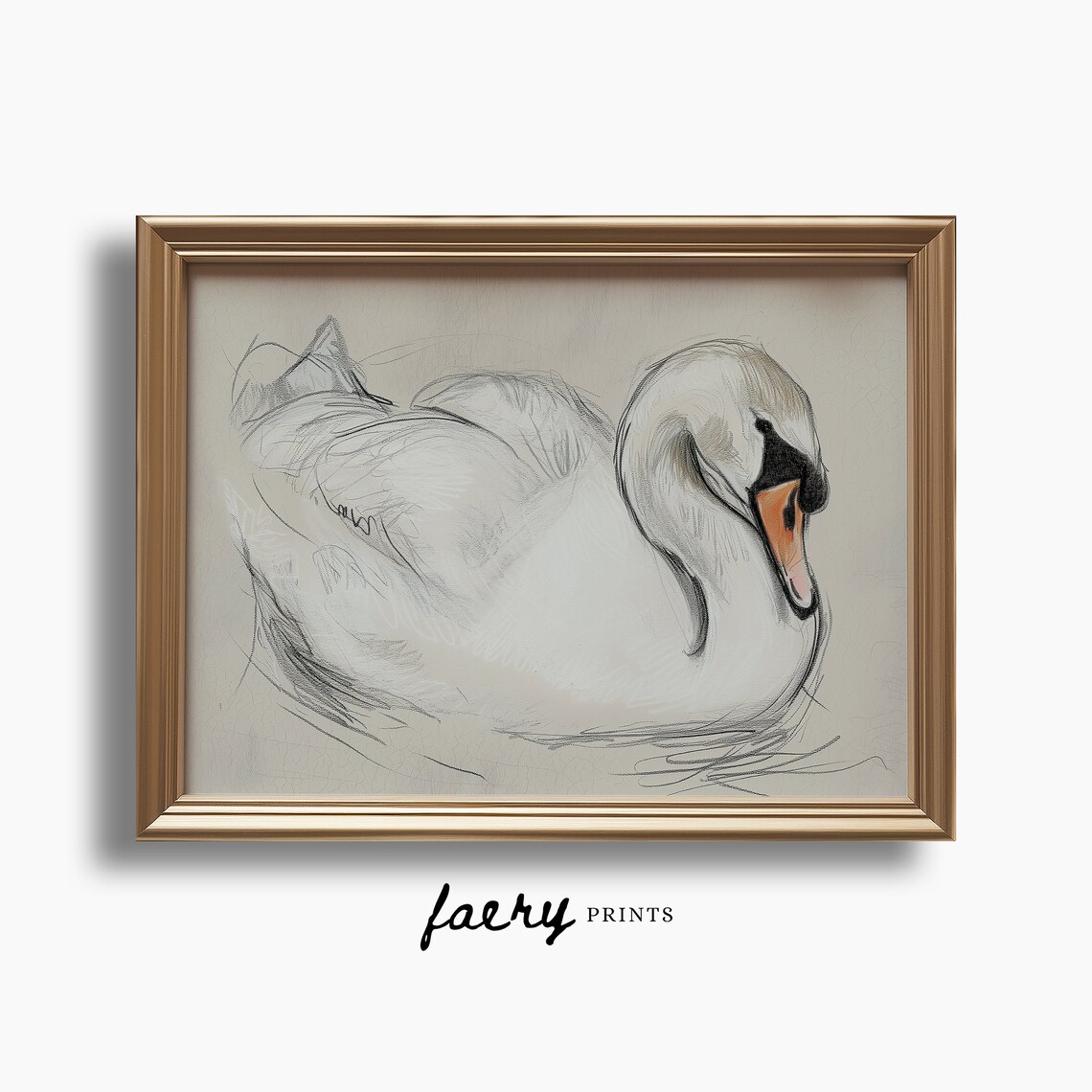 White Swan Illustration Print, Vintage Farmhouse Decor - Image 3
