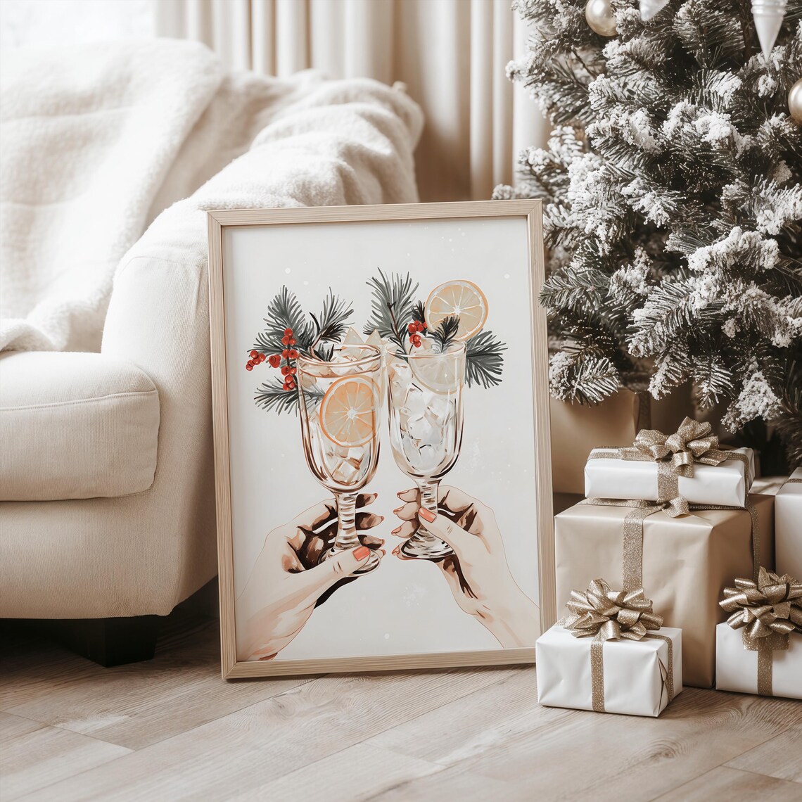 Holiday Cheers Festive Christmas Bar Cart Art Print - Image 4