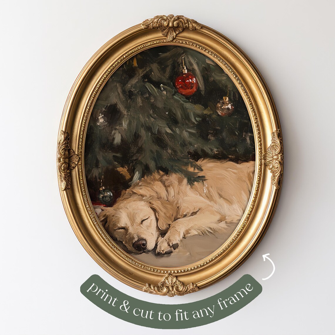 Sleeping Dog Christmas Print, Holiday Wall Art - Image 4