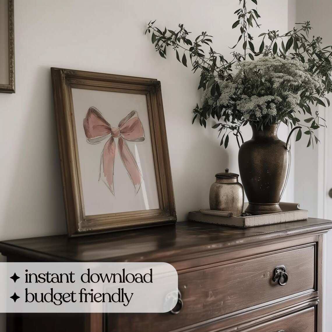 Blush Pink Watercolor Bow Feminine Nursery Girls Room Art Poster - Image 3