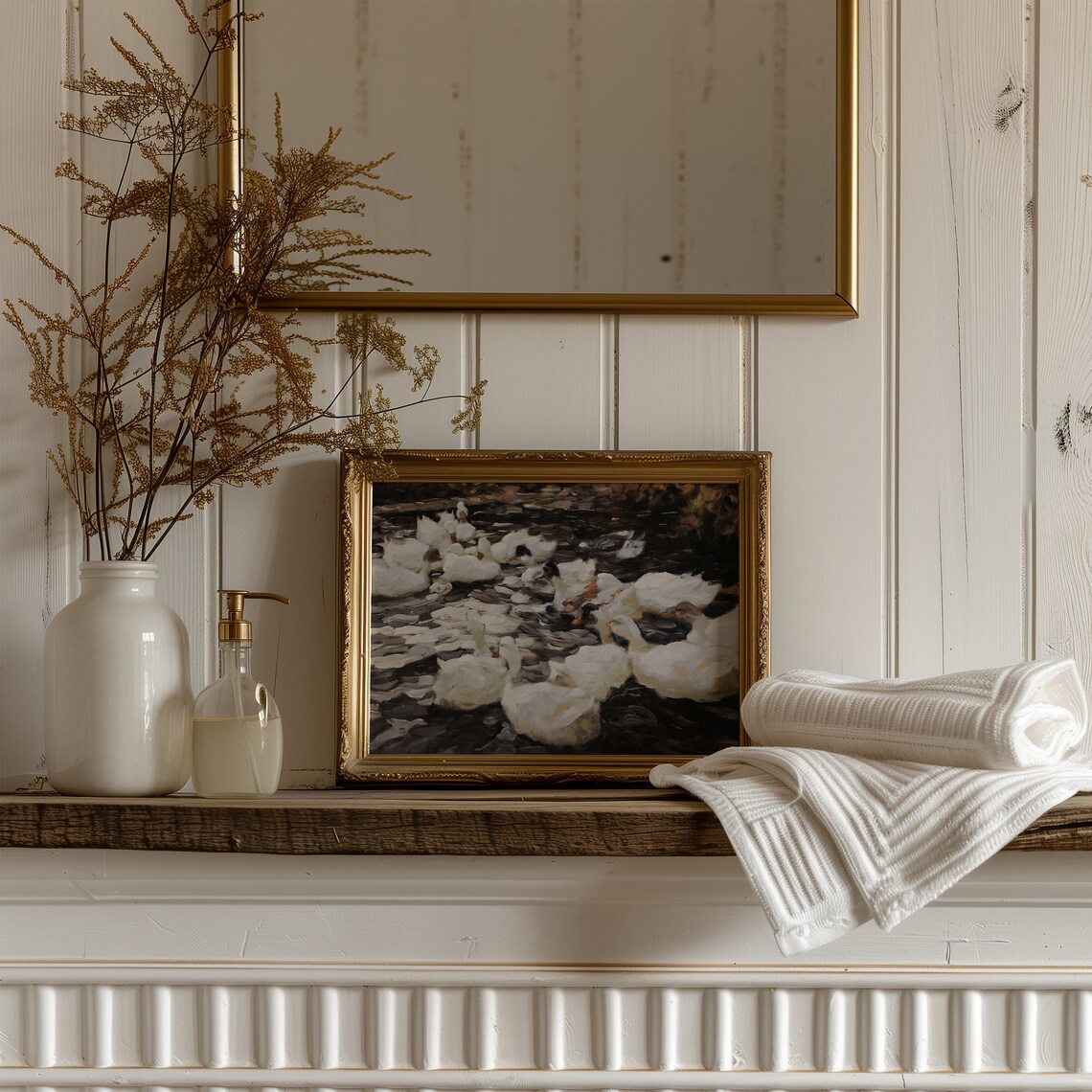 Ducks In A Pond Vintage Farmhouse Art Print - Image 3