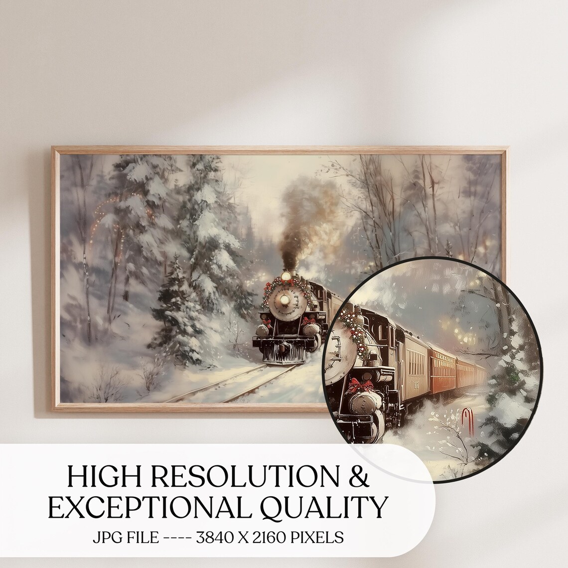 Winter Train Snowy Landscape Art Print, Holiday Seasonal - Image 3