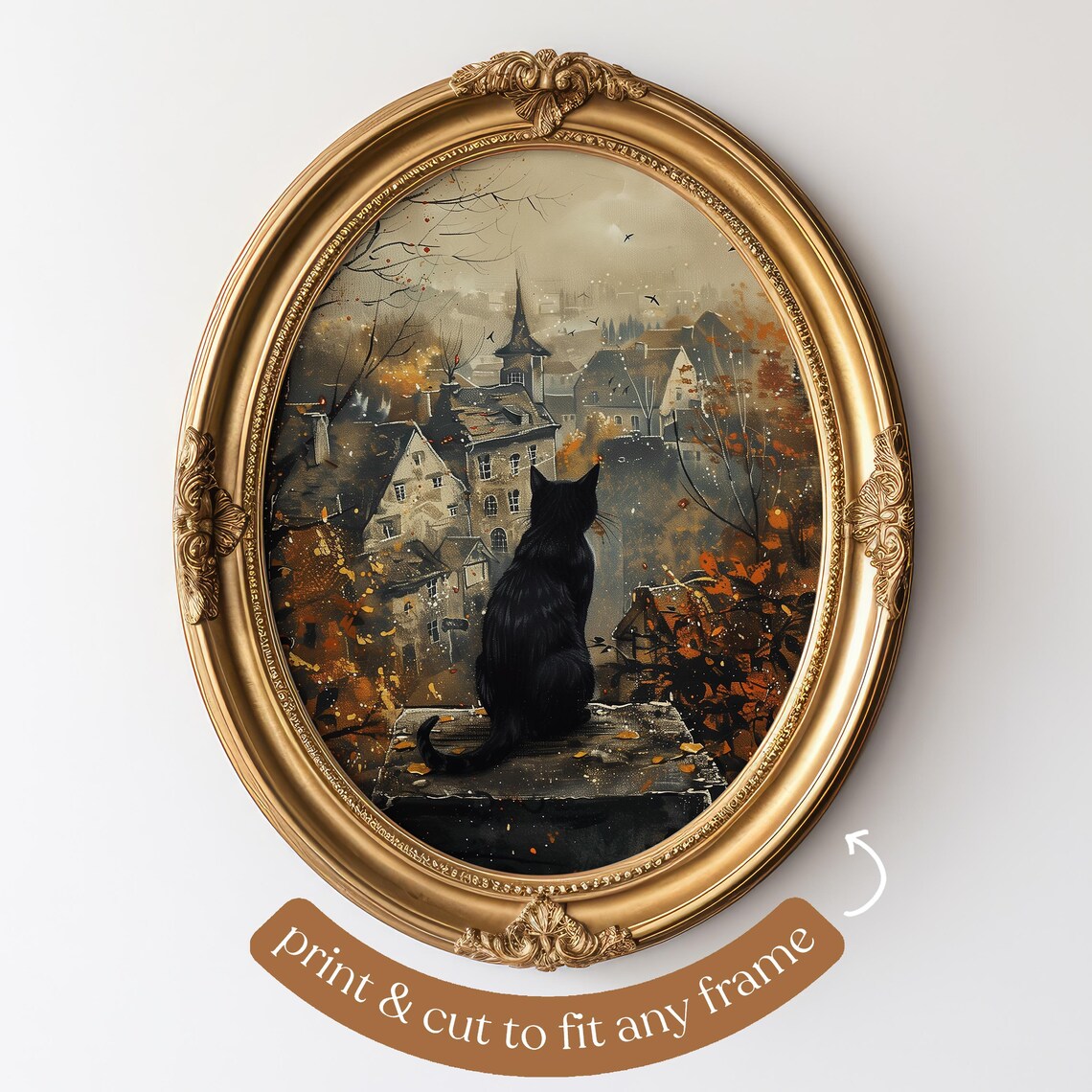 Halloween Black Cat Art Print, Cute Spooky Fall Decor - Image 4