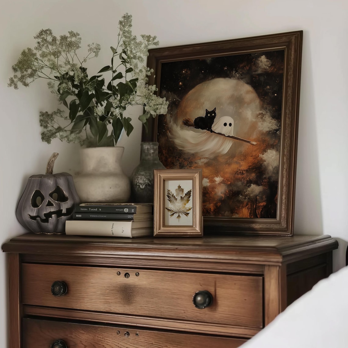 Ghost And Black Cat Halloween Cute Spooky Decor Art Print - Image 4