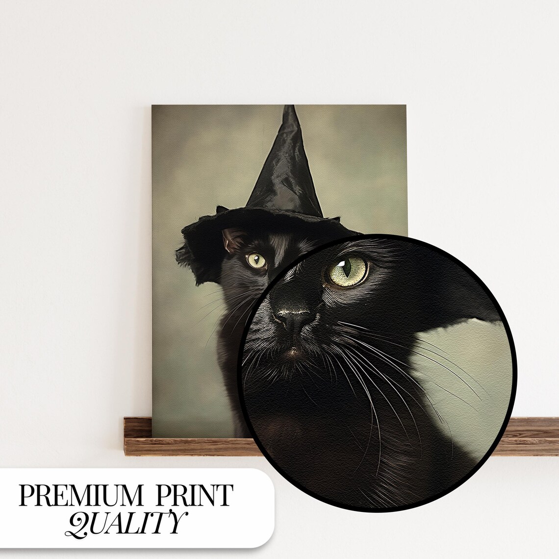 Black Cat Halloween Vintage Style Autumn Art Print - Image 3