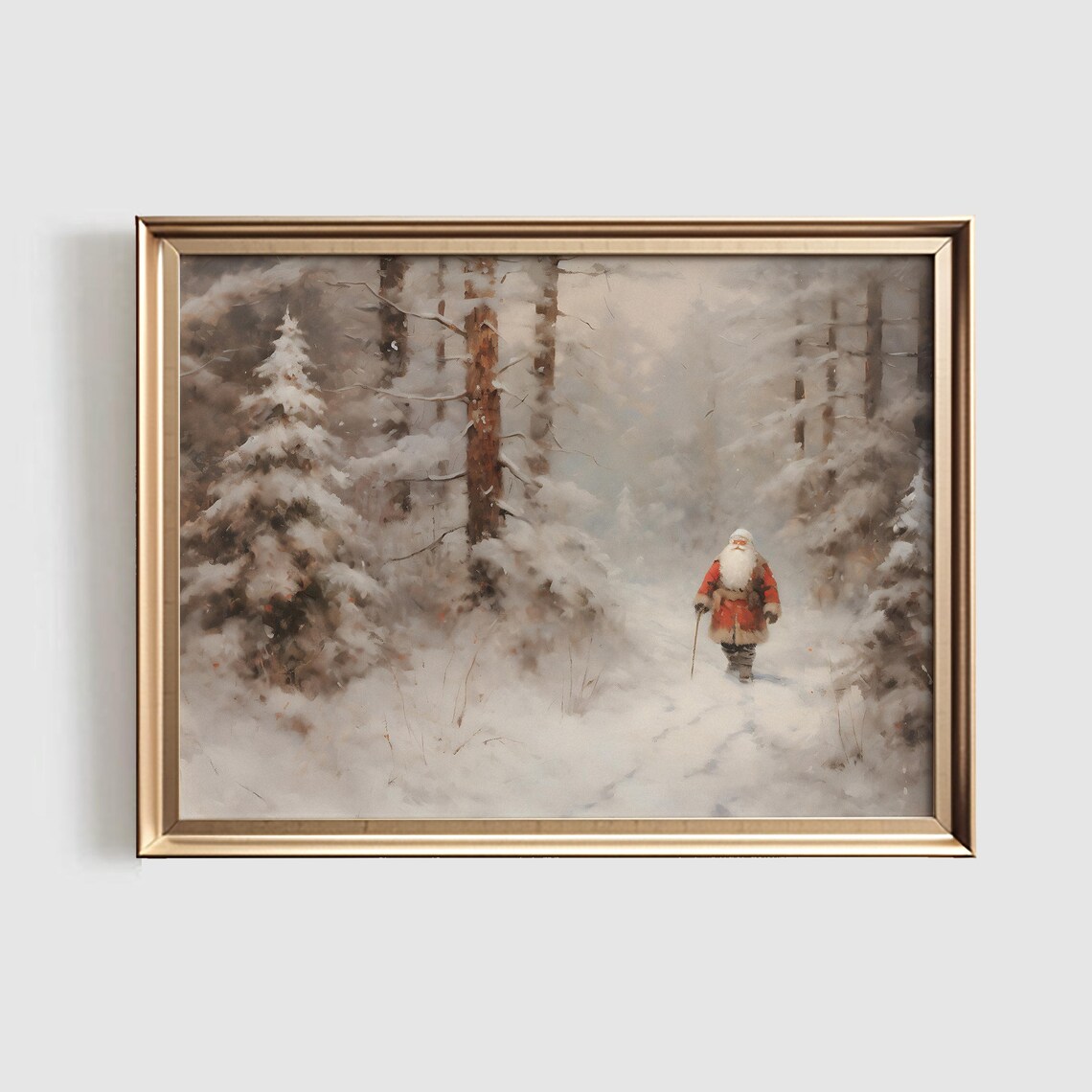 Santa Winter Landscape Vintage Christmas Art Print