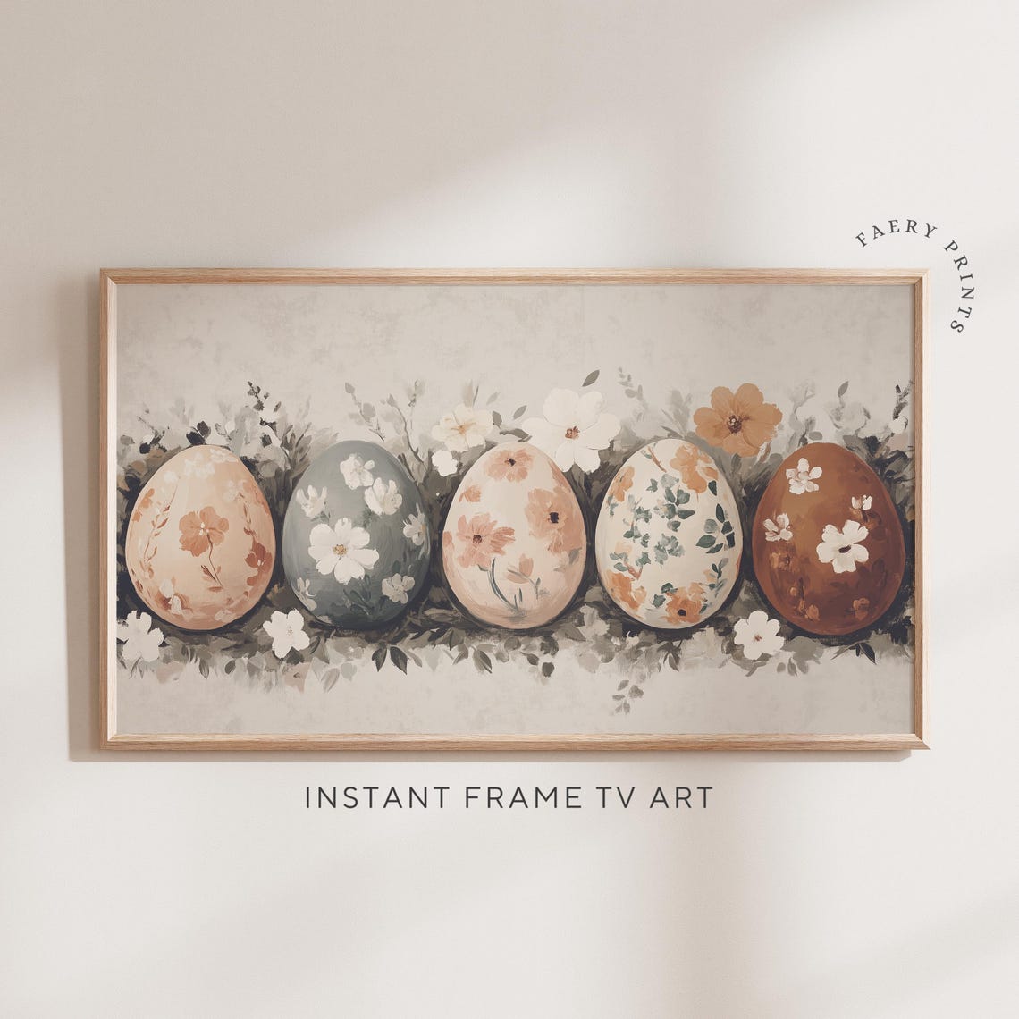 Five Floral Easter Eggs Spring Frame TV Mantel Home Decor Poster