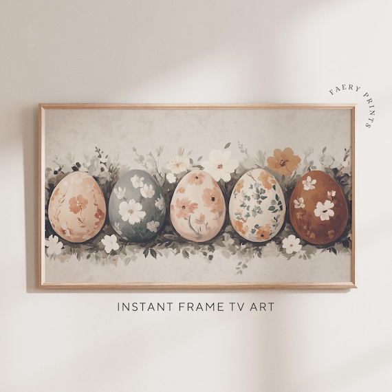 Five Floral Easter Eggs Spring Frame TV Mantel Home Decor Poster