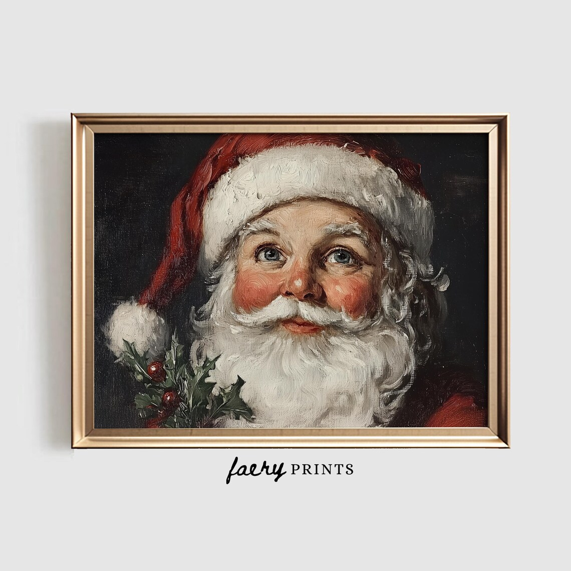 Vintage Santa Claus Portrait With Holly Nostalgic Christmas Art Poster