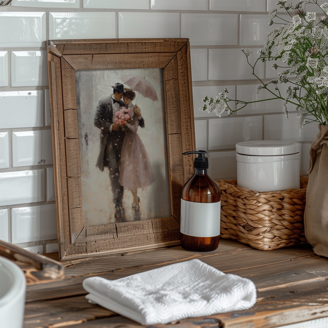 Romantic Rain Print, Vintage Romance Decor - Image 3