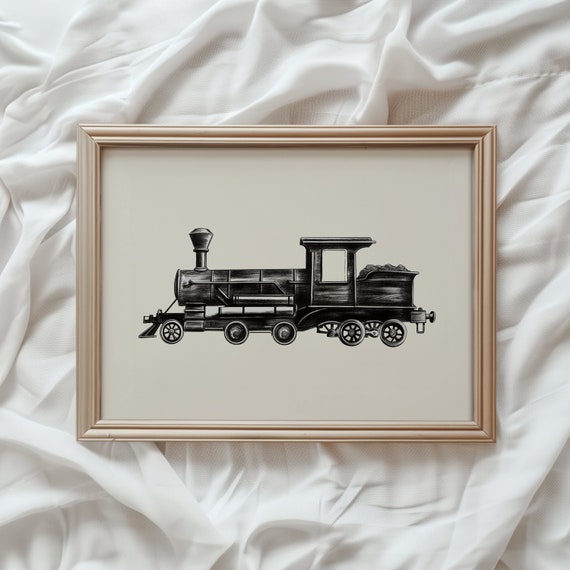 Black Train Vintage Nursery Wall Art Print