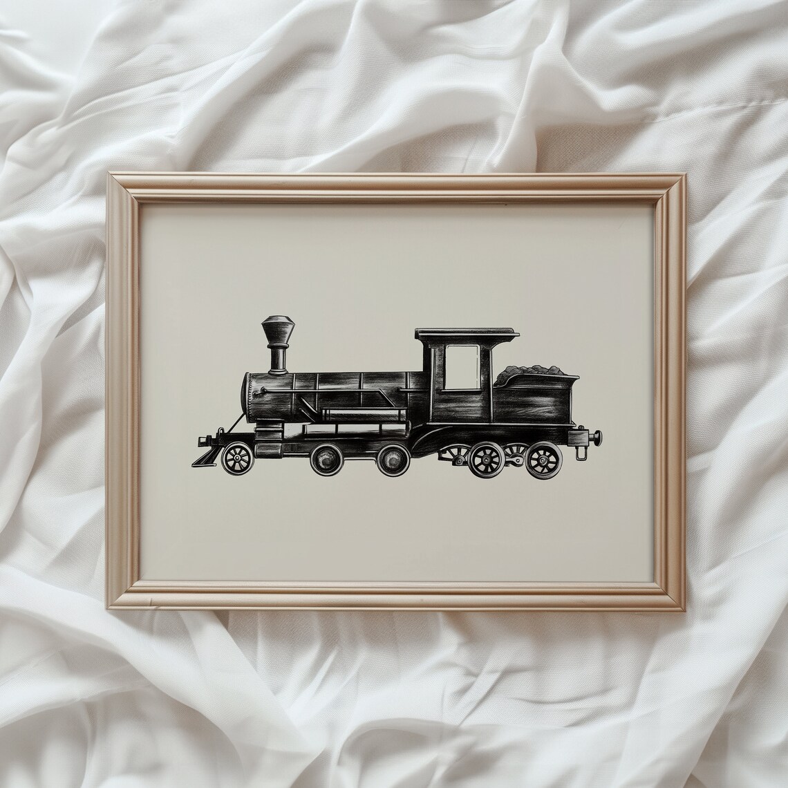 Black Train Vintage Nursery Wall Art Print