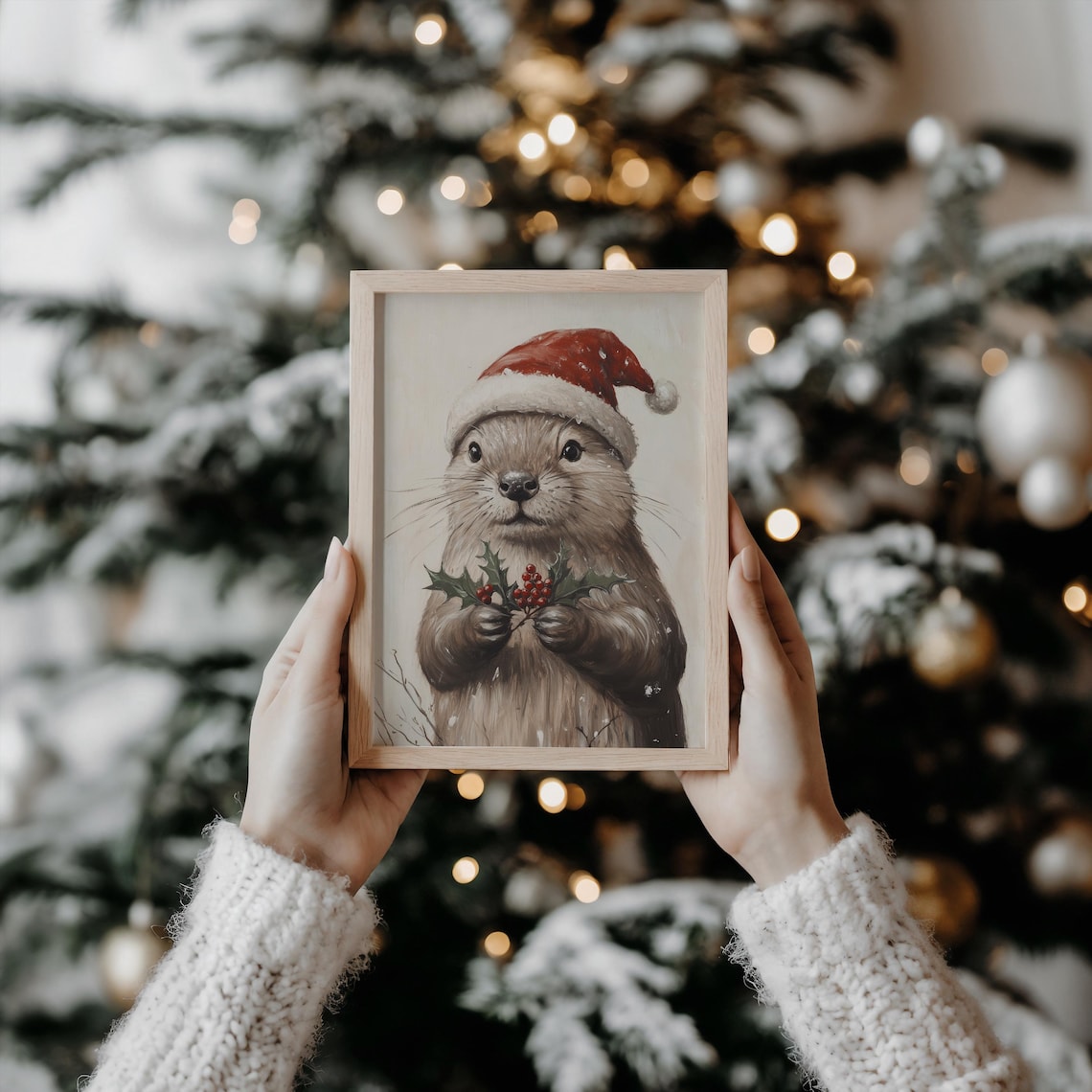 Christmas Otter Holiday Animal Art Print - Image 3