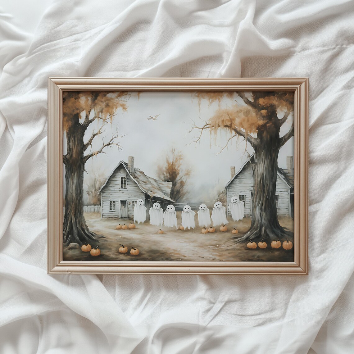Halloween Farmhouse October Landscape Art Print