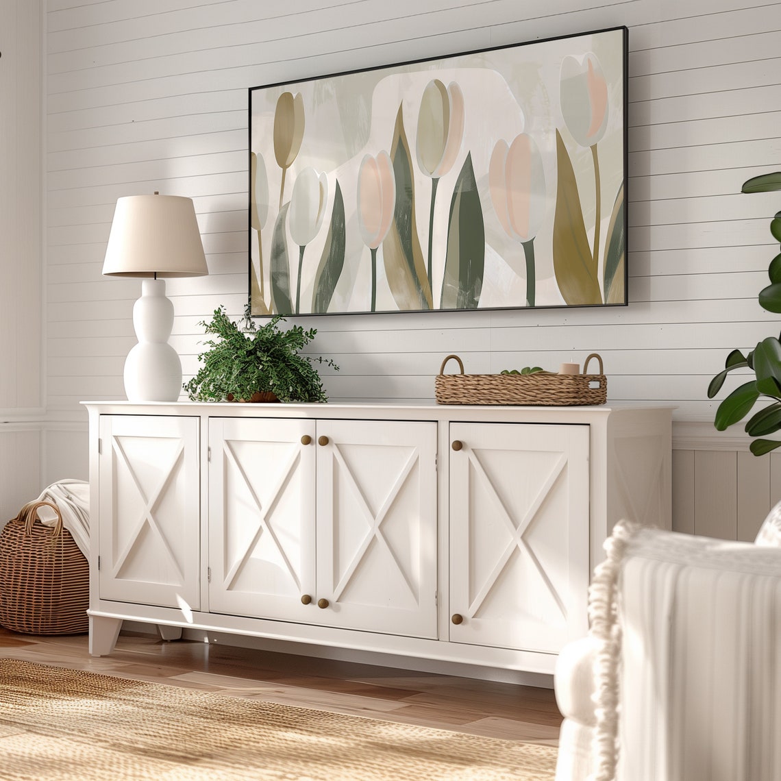 Minimalist Cream Tulips Botanical Spring Frame TV Art Poster - Image 2