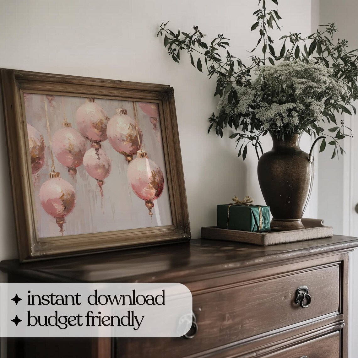 Pink Ornaments Christmas Art Print, Pastel Holiday Decor - Image 5