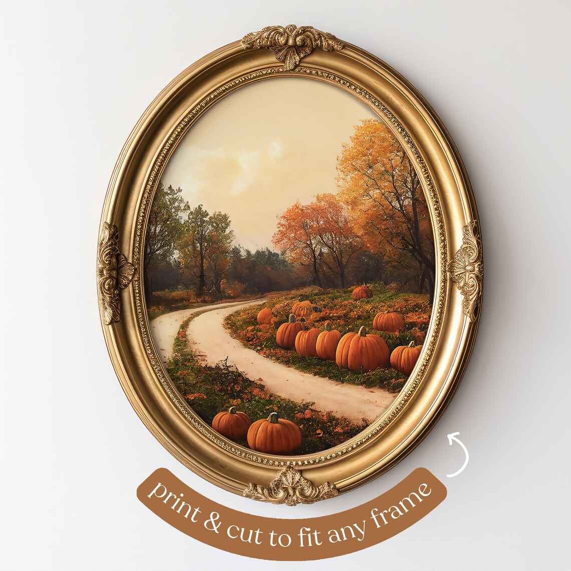 Pumpkin Patch Autumn Landscape Art Print - Image 4