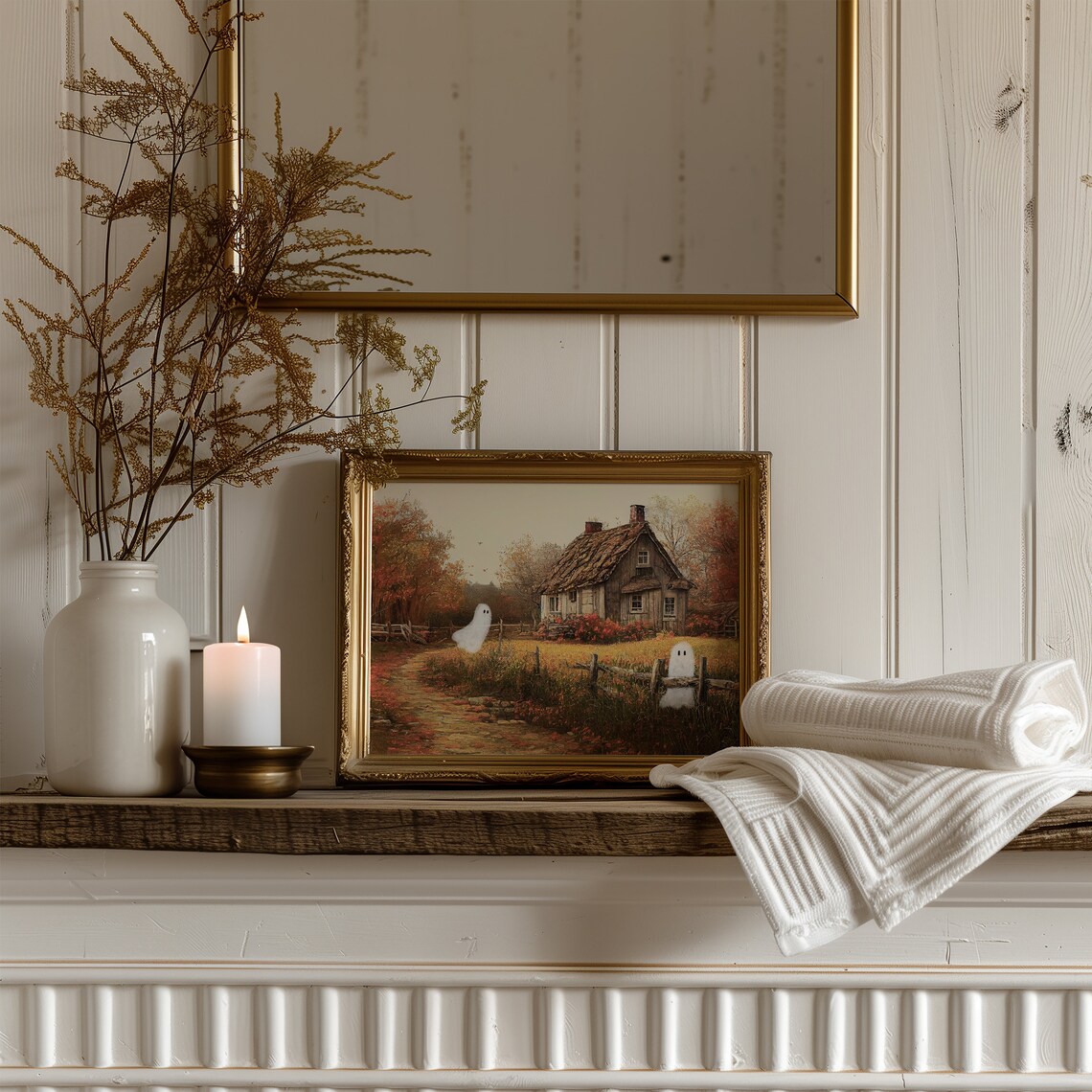 Little Ghosts Vintage Halloween Autumn Landscape Art Print - Image 5