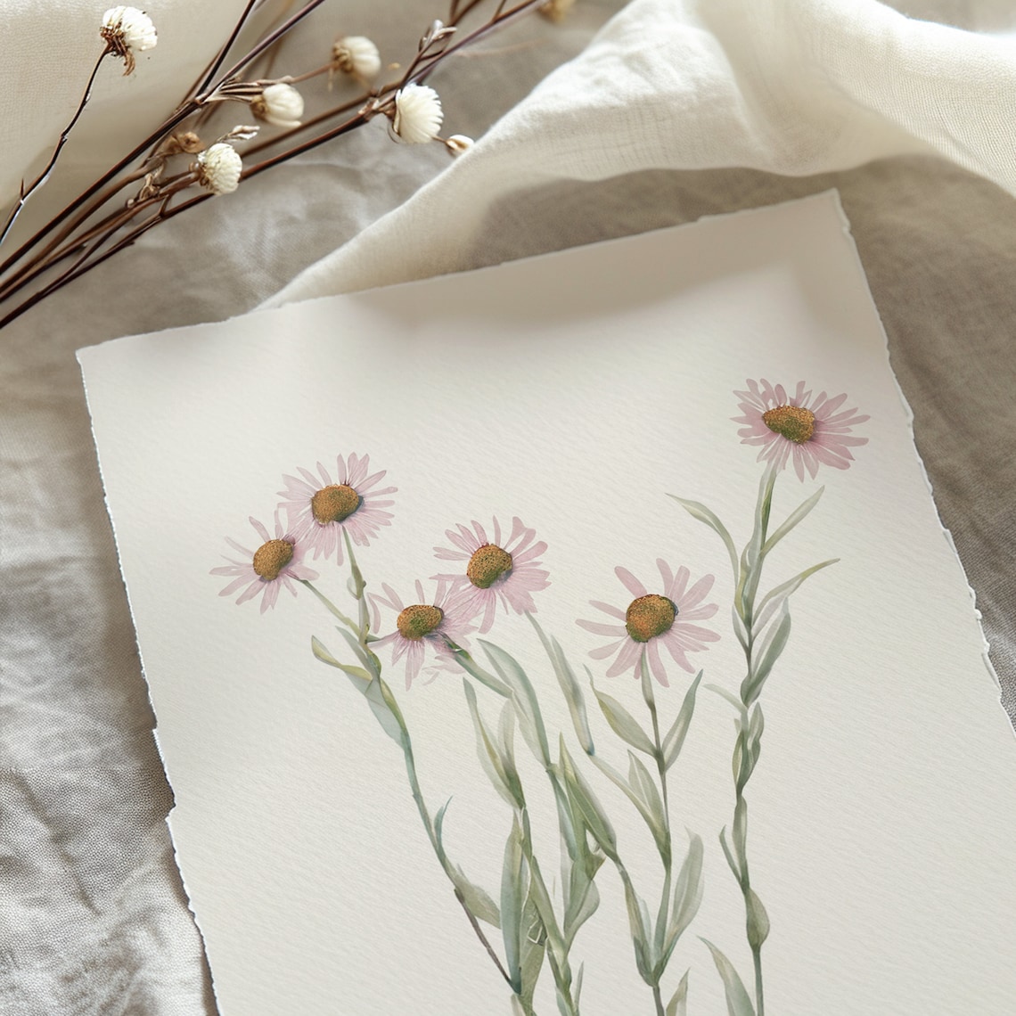 Soft Pink Minimalist Wildflowers, Farmhouse Floral Print - Image 5