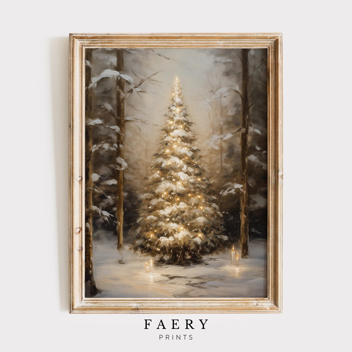 Winter Tree Vintage Wall Art, Snowy Forest Print