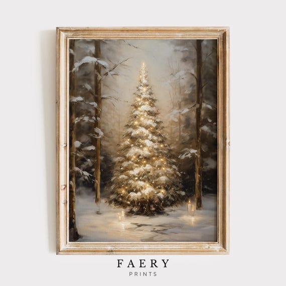 Winter Tree Vintage Wall Art, Snowy Forest Print