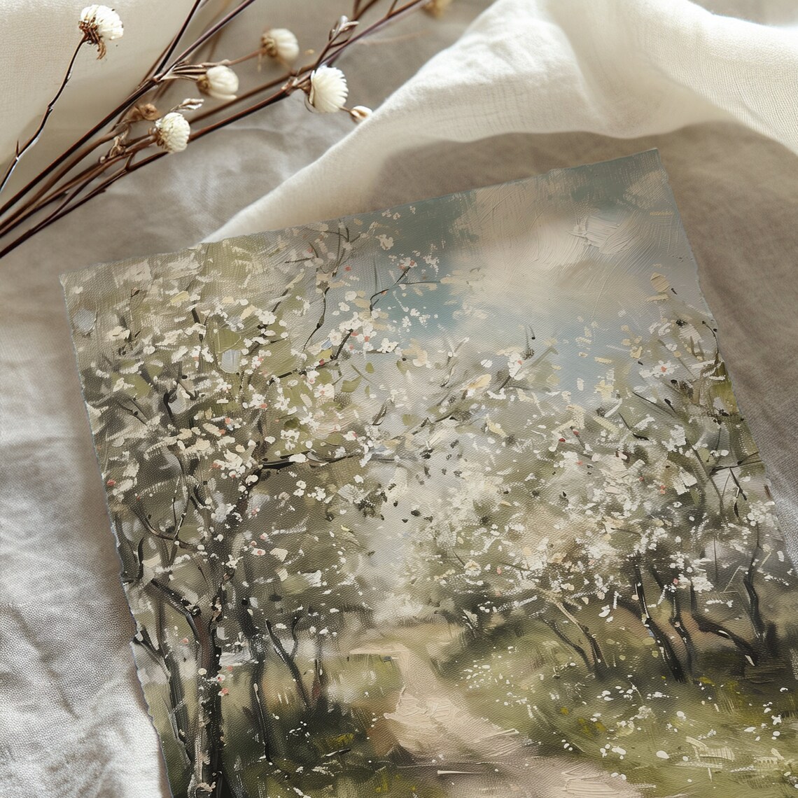 Spring Orchard Landscape Vintage Farmhouse Art Print - Image 4