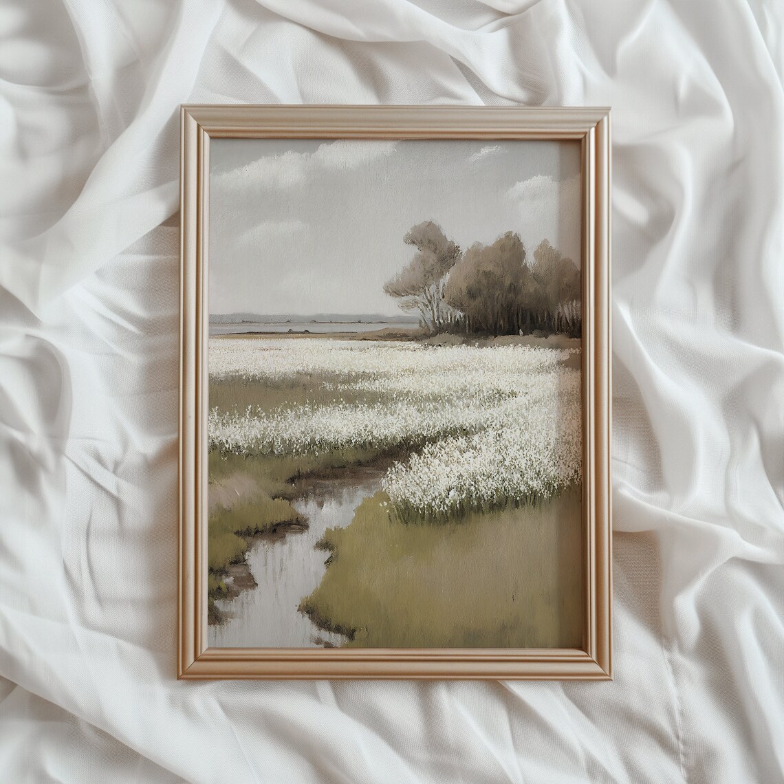 Meadow Landscape Print, Vintage Countryside Wildflowers