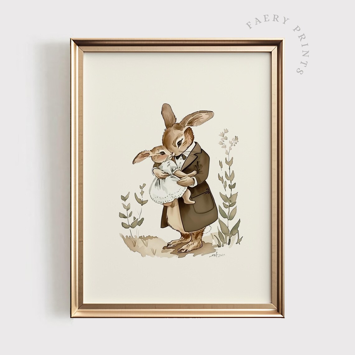 Rabbit Dad Vintage Neutral Nursery Art Print - Image 5