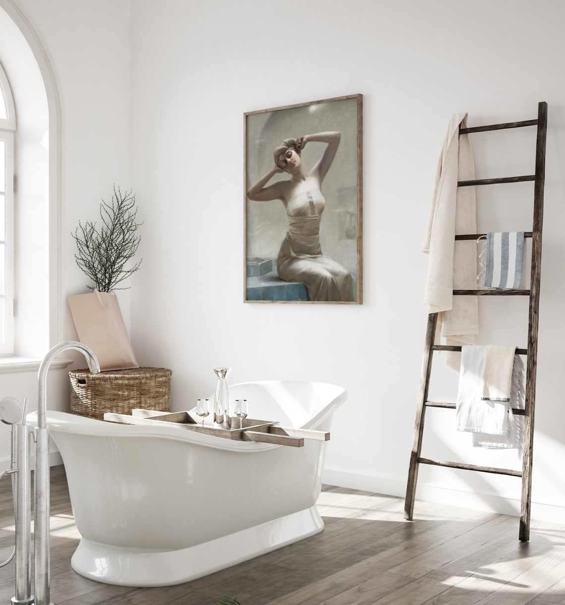 Elegant Woman at Her Bath Classical Academic Oil Painting Poster - Image 3