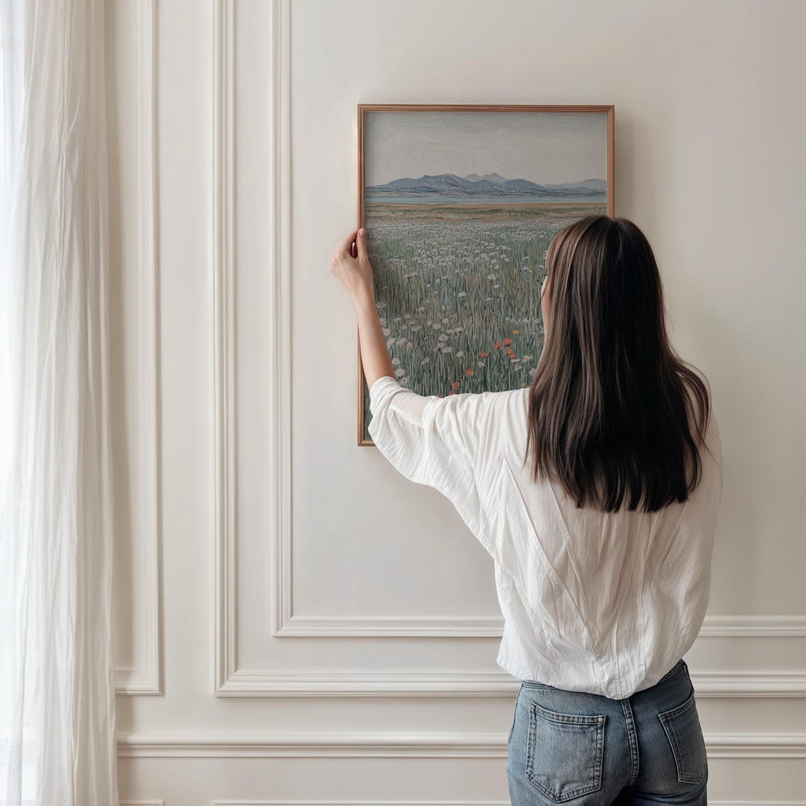 Wildflower Meadow With Daisies Poppies and Distant Mountains Poster - Image 5