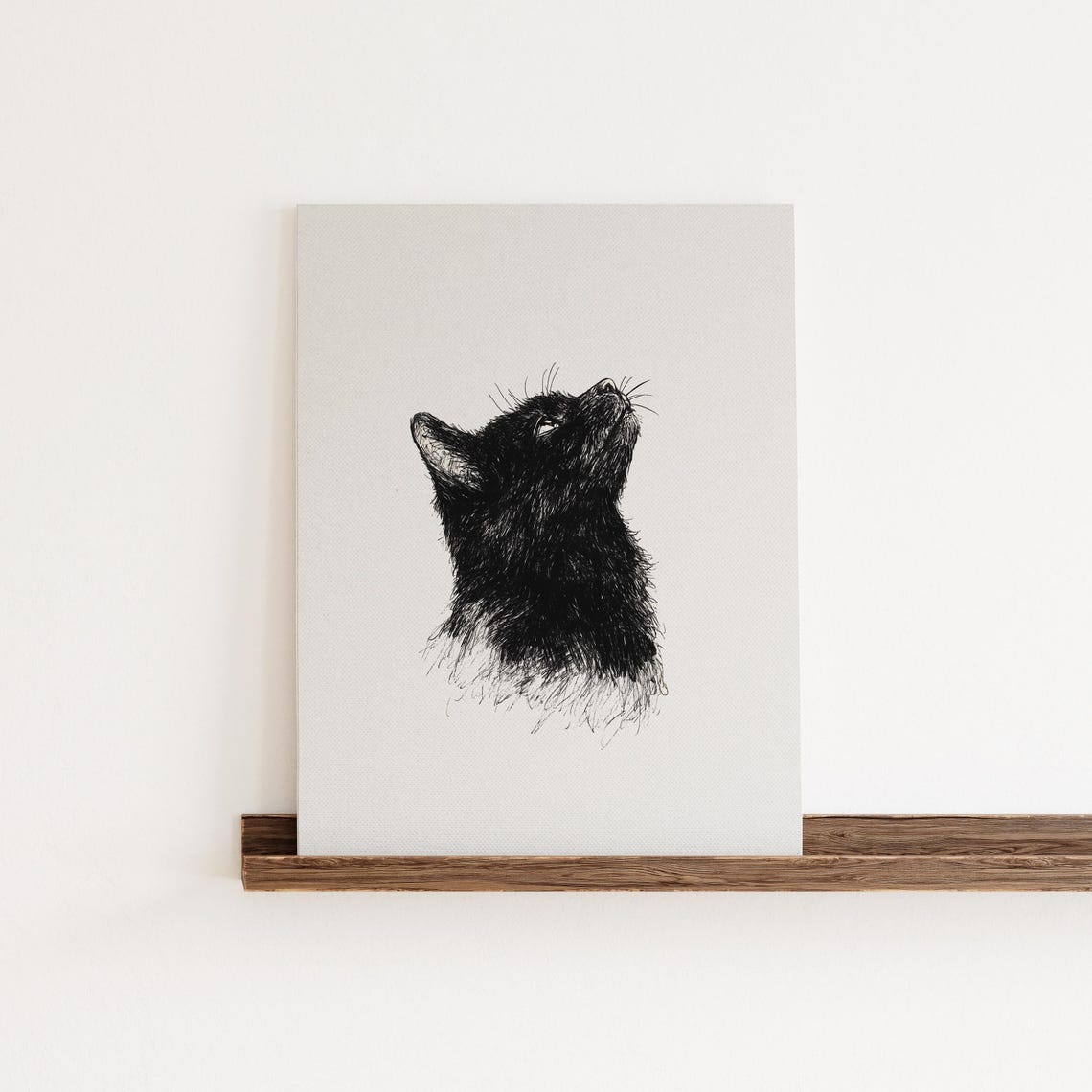 Black Cat Looking Up Ink Sketch Minimalist Pet Portrait Poster - Image 5