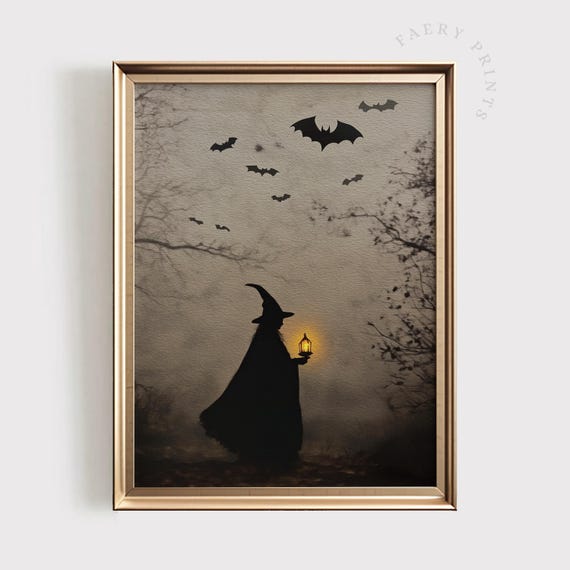 Witch Wall Art Dark Halloween Witchy Gothic Decor Spooky Forest October 1463