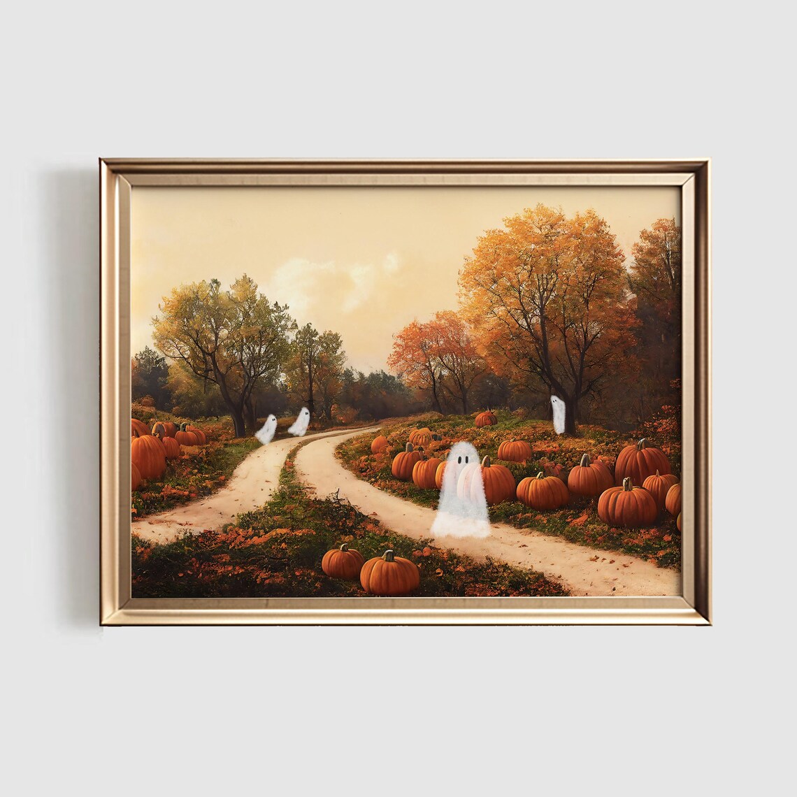 Little Ghosts In Vintage Painting Halloween Art Print