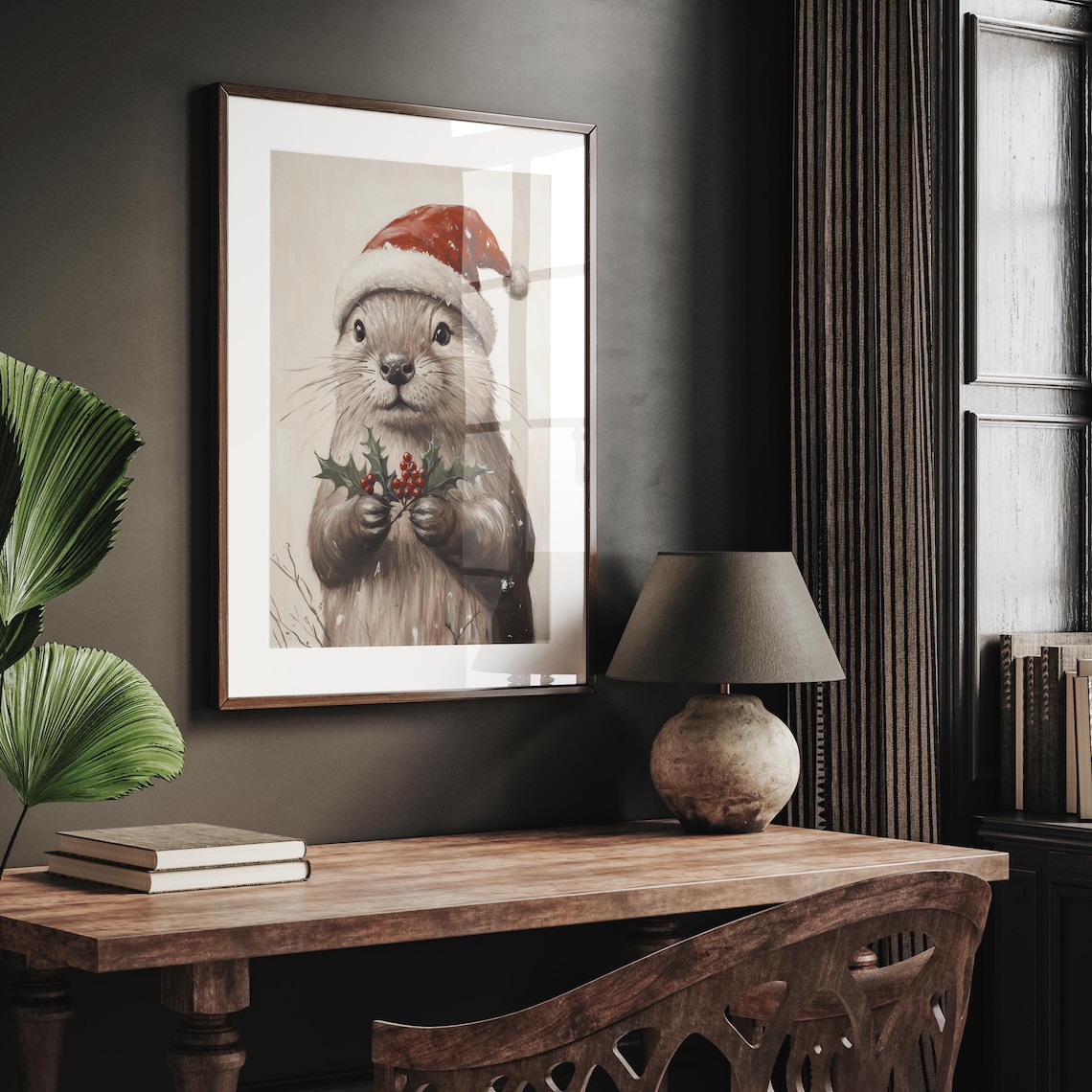 Christmas Otter Holiday Animal Art Print - Image 2