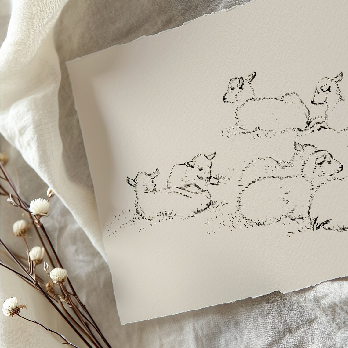 Vintage Sheep Nursery Animal Sketch Art Print - Image 5