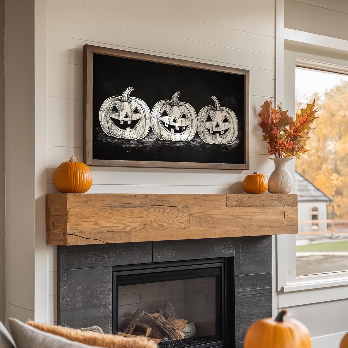 White Chalk Jack O Lanterns on Black Background Halloween Poster - Image 3