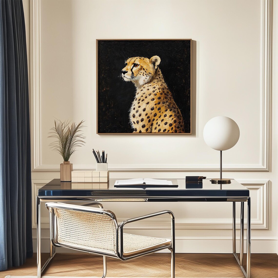 Antique Cheetah Portrait, Minimalist Art Print