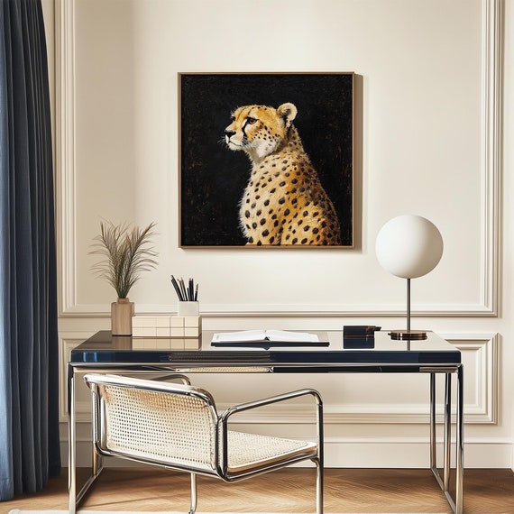 Antique Cheetah Portrait, Minimalist Art Print