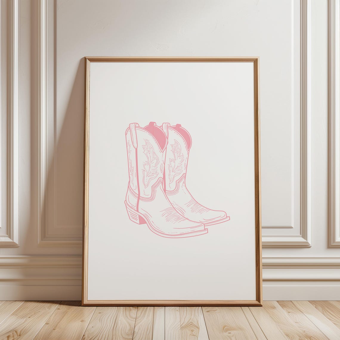 Pink Cowboy Boots Line Art Minimalist Western Girl Decor Poster