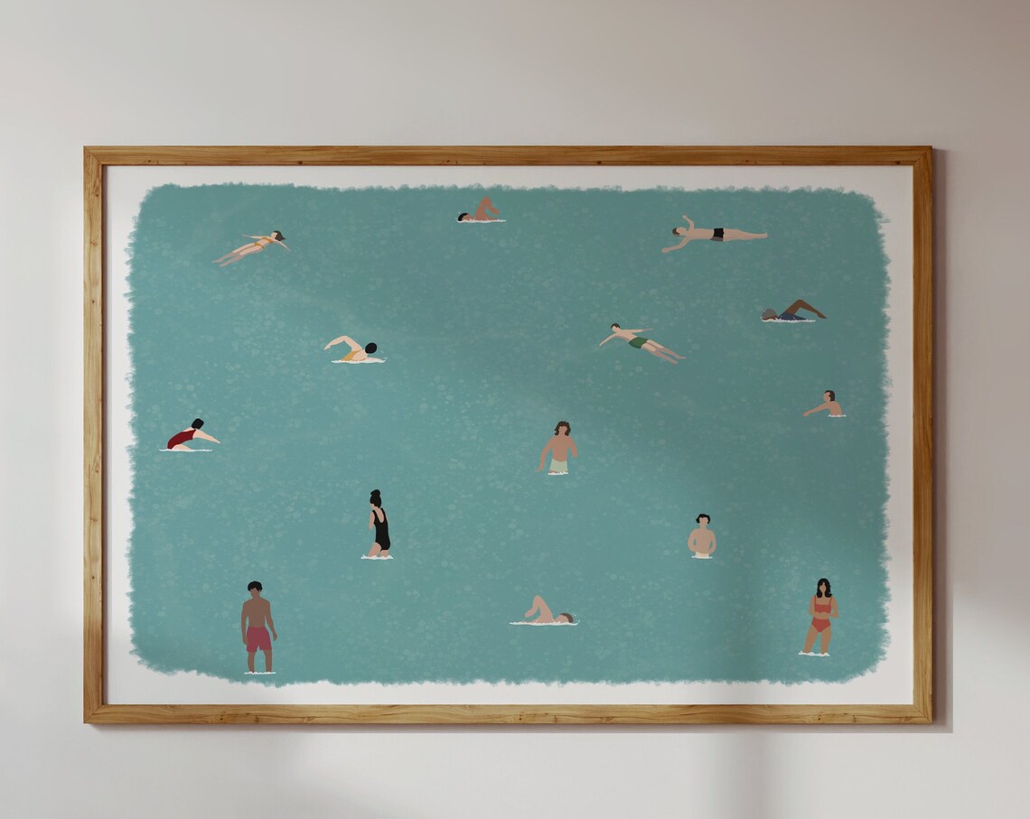 Tiny Swimmers Turquoise Pool Aerial People Swimming Summer Poster - Image 3