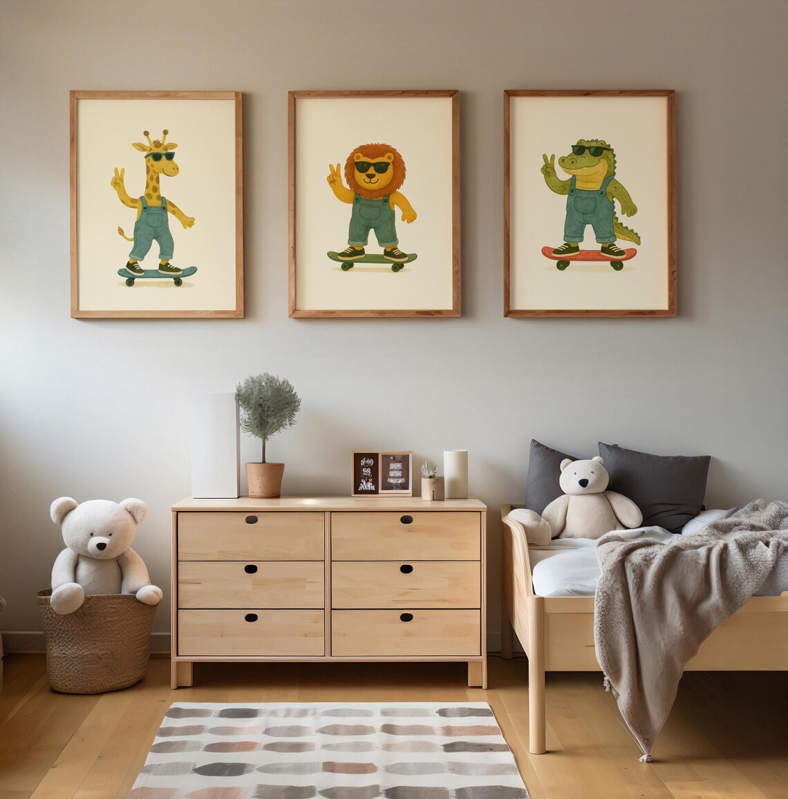 Skateboard Animal Nursery Prints, Watercolor Boys Room Decor - Image 3
