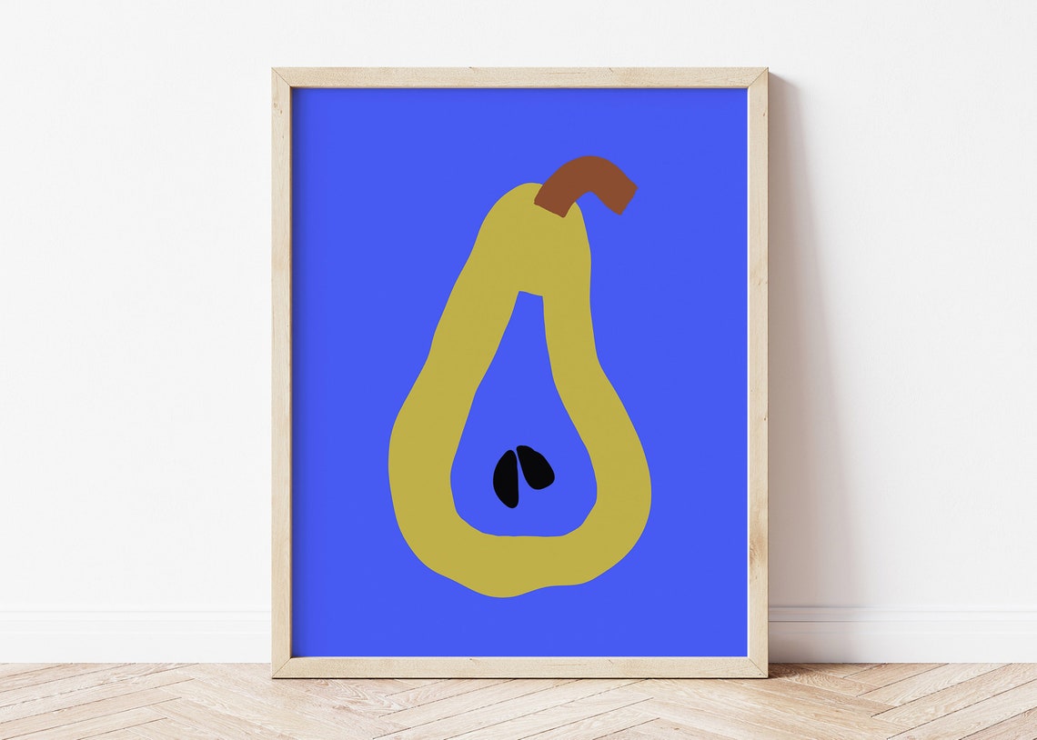 Green Pear Mid Century Modern Abstract Fruit Kitchen Art Poster