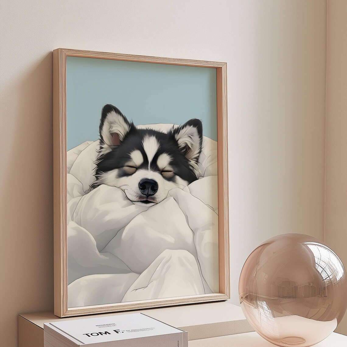 Pomsky Dog, Sleeping Pomeranian Husky Puppy Art Print