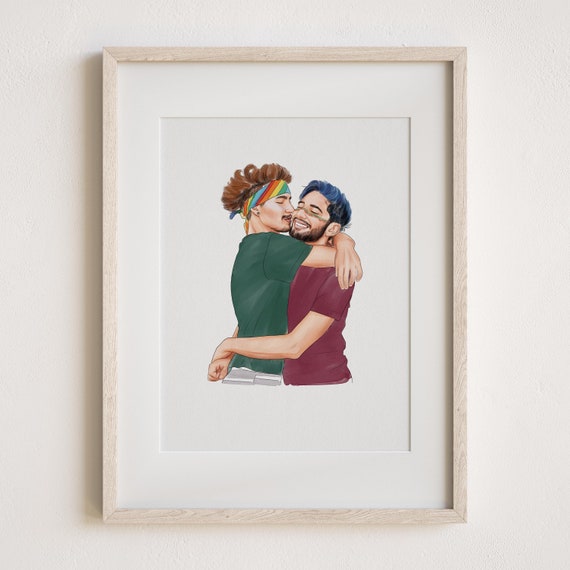 Custom Hand-Drawn Watercolor Couple Portrait Art Print