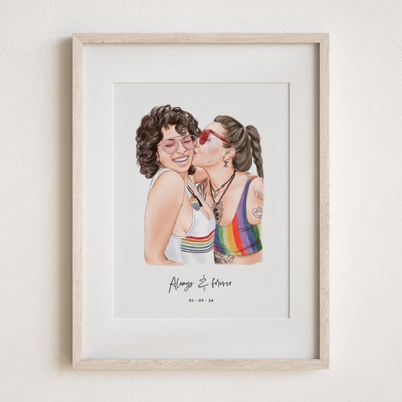 Custom Lovers Portrait Painting From Photo, Pride Art Print