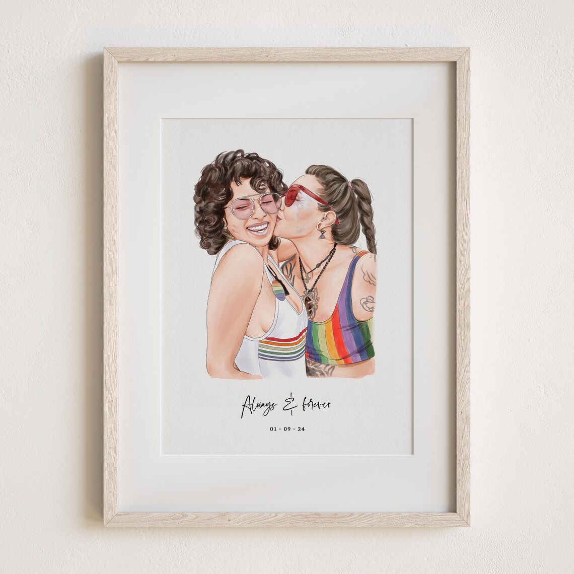 Custom Lovers Portrait Painting From Photo, Pride Art Print