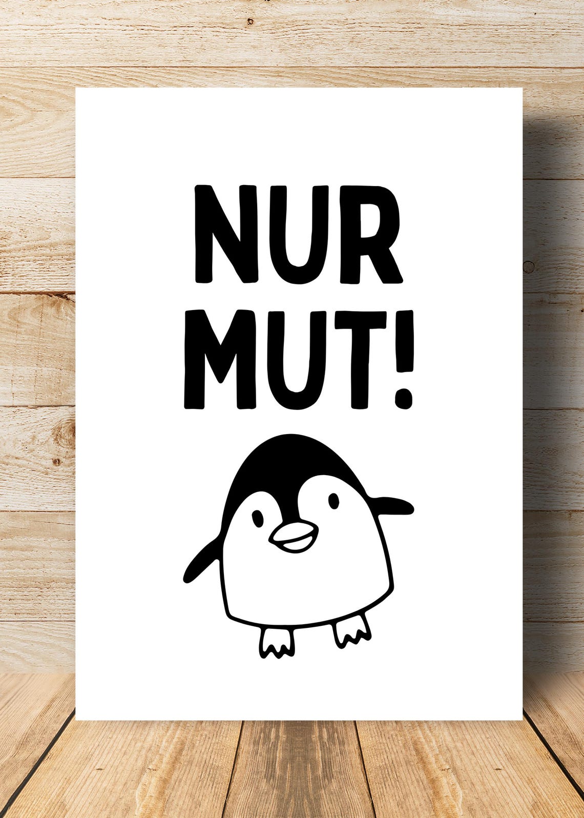 Nur Mut German Motivational Quote Cute Penguin Just Be Brave Poster - Image 3