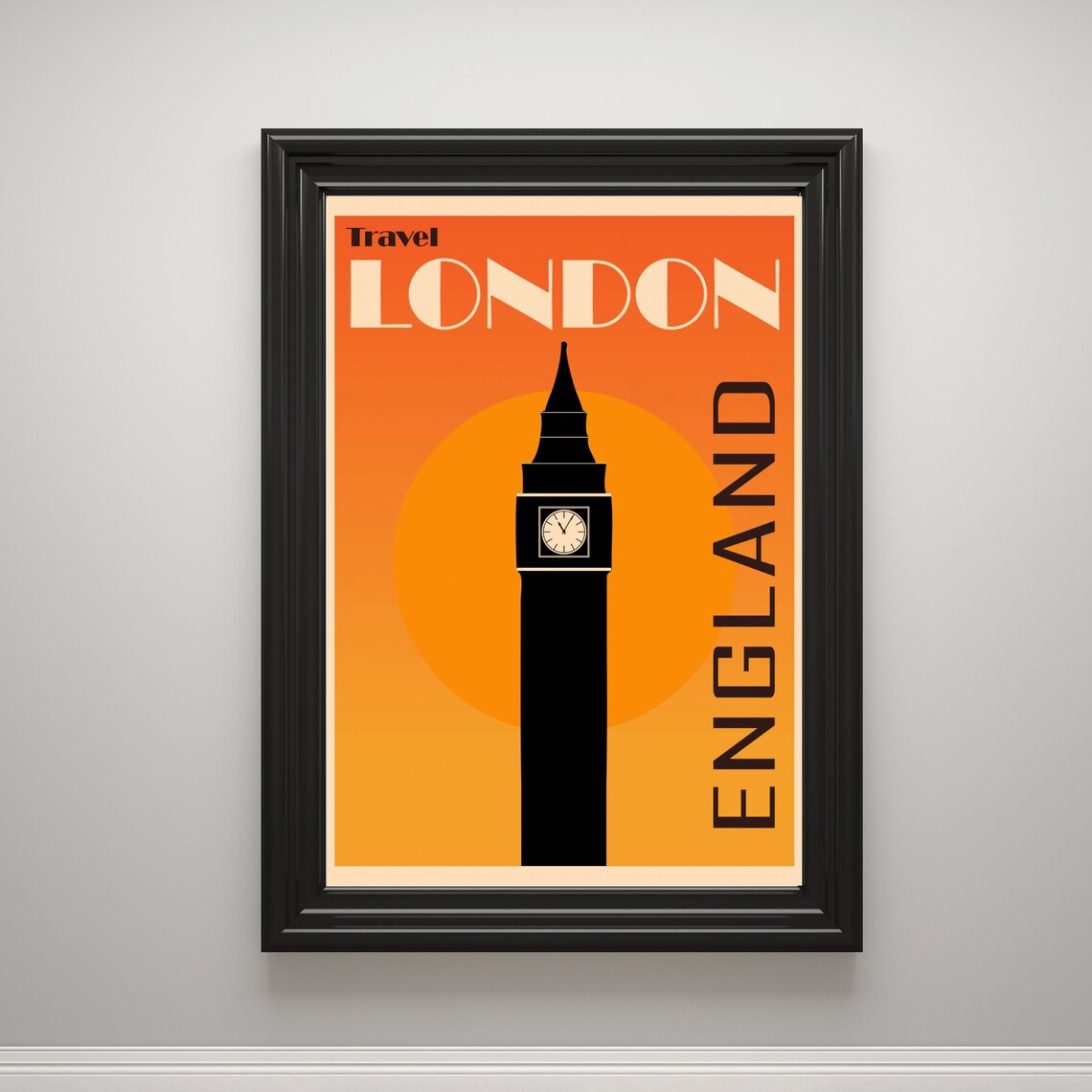 Big Ben London England Travel Poster Orange Sunset Retro Art Print - Image 3