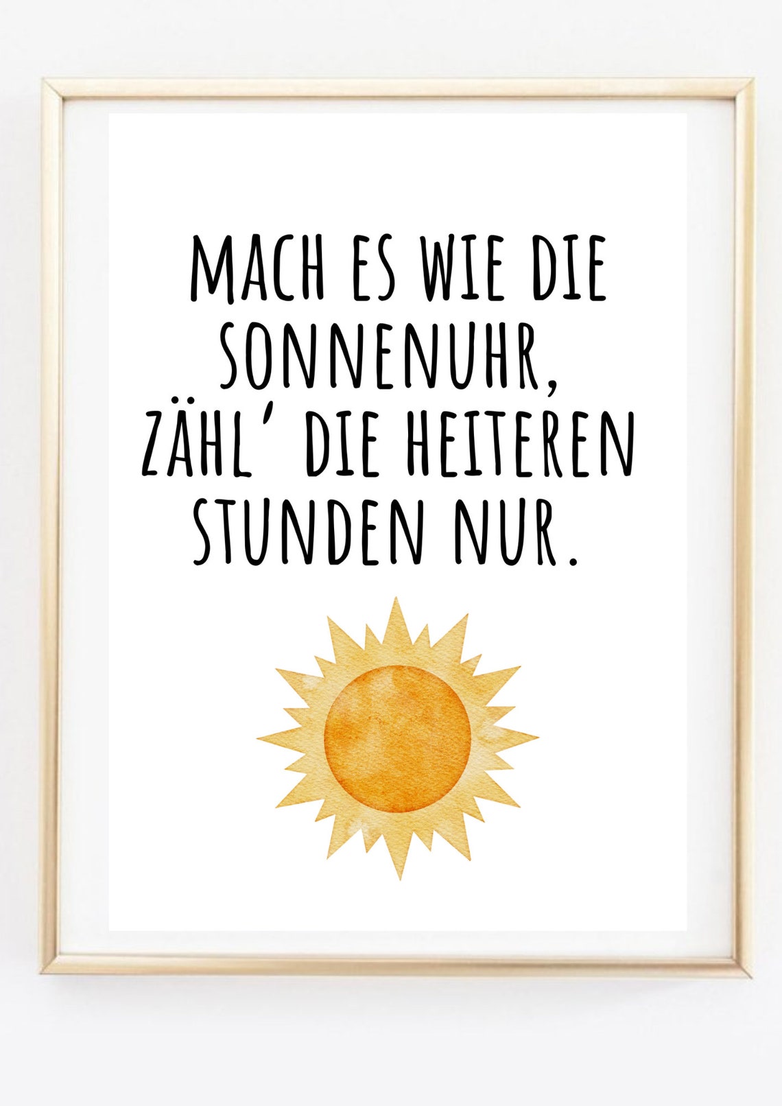German Sundial Quote Count The Happy Hours Watercolor Sun Art Poster - Image 3